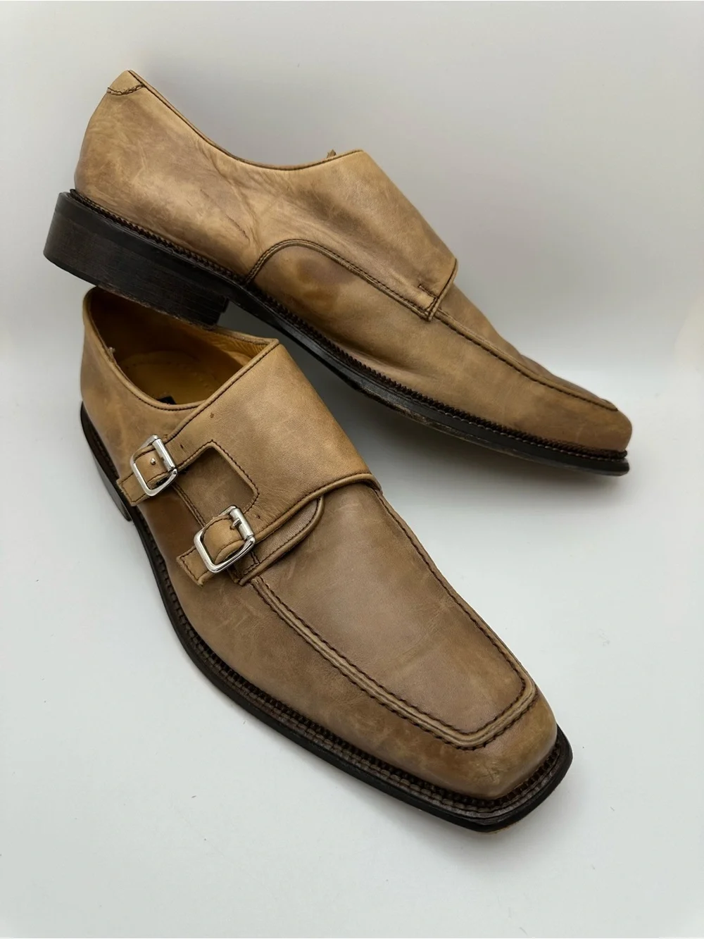 Mercanti Florentini Italy Double Monk Strap Leather Shoes - Light Brown